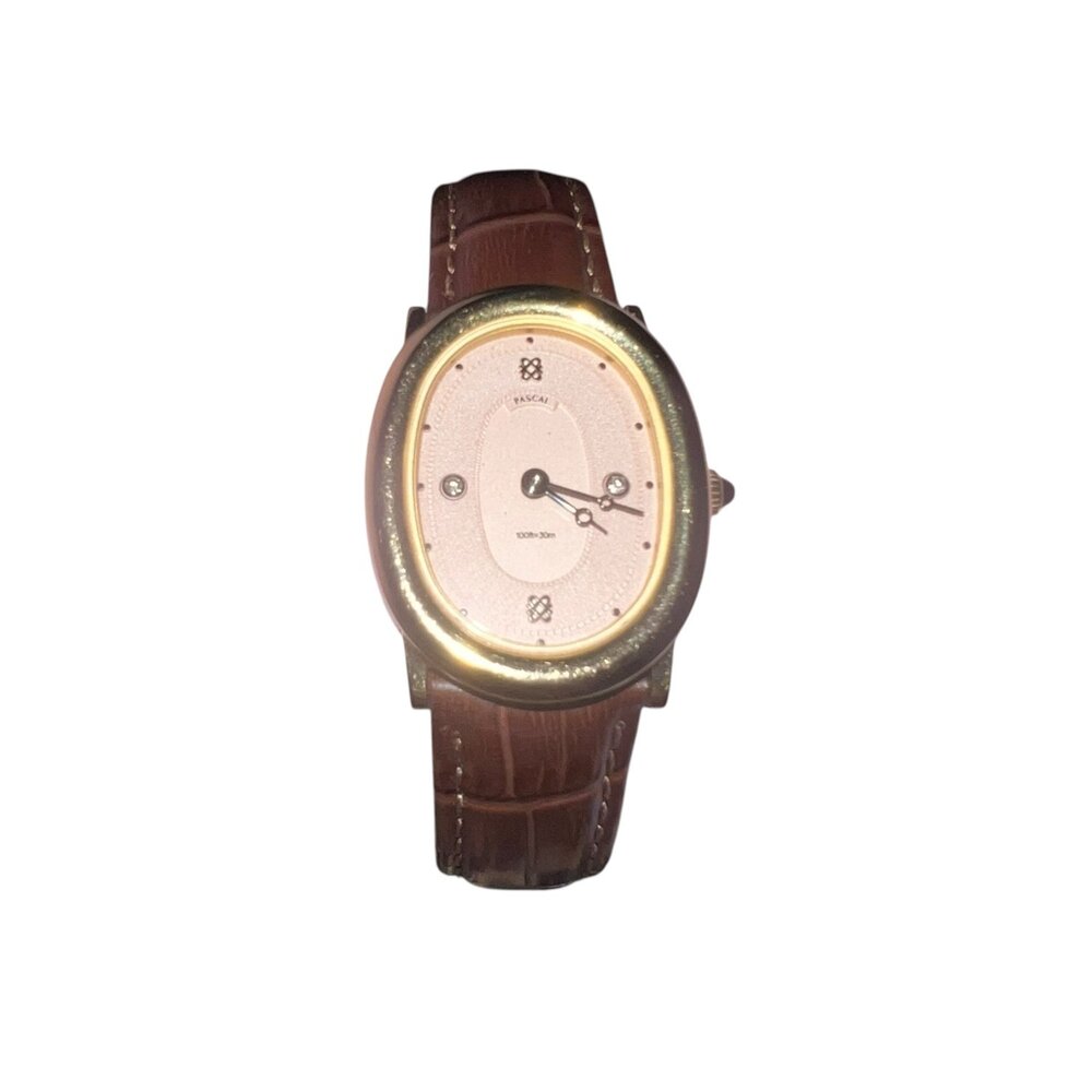 Claude Pascal Vintage Women’s Oval Dress Watch Gold Tone Coin Champagne Dial